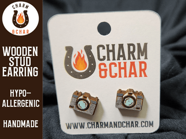 Camera Wood Stud Earrings - Photographer Fashion Earring - Stud Earring - Charm and Char